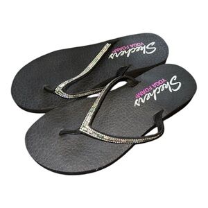 Skechers Flip Flop Thong Sandals Yoga Foam Sole Rhinestone Black Size 7